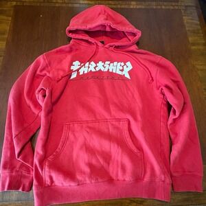 Thrasher Magazine Hoodie Red Godzilla Japanese Logo Pullover Sweatshirt Size S